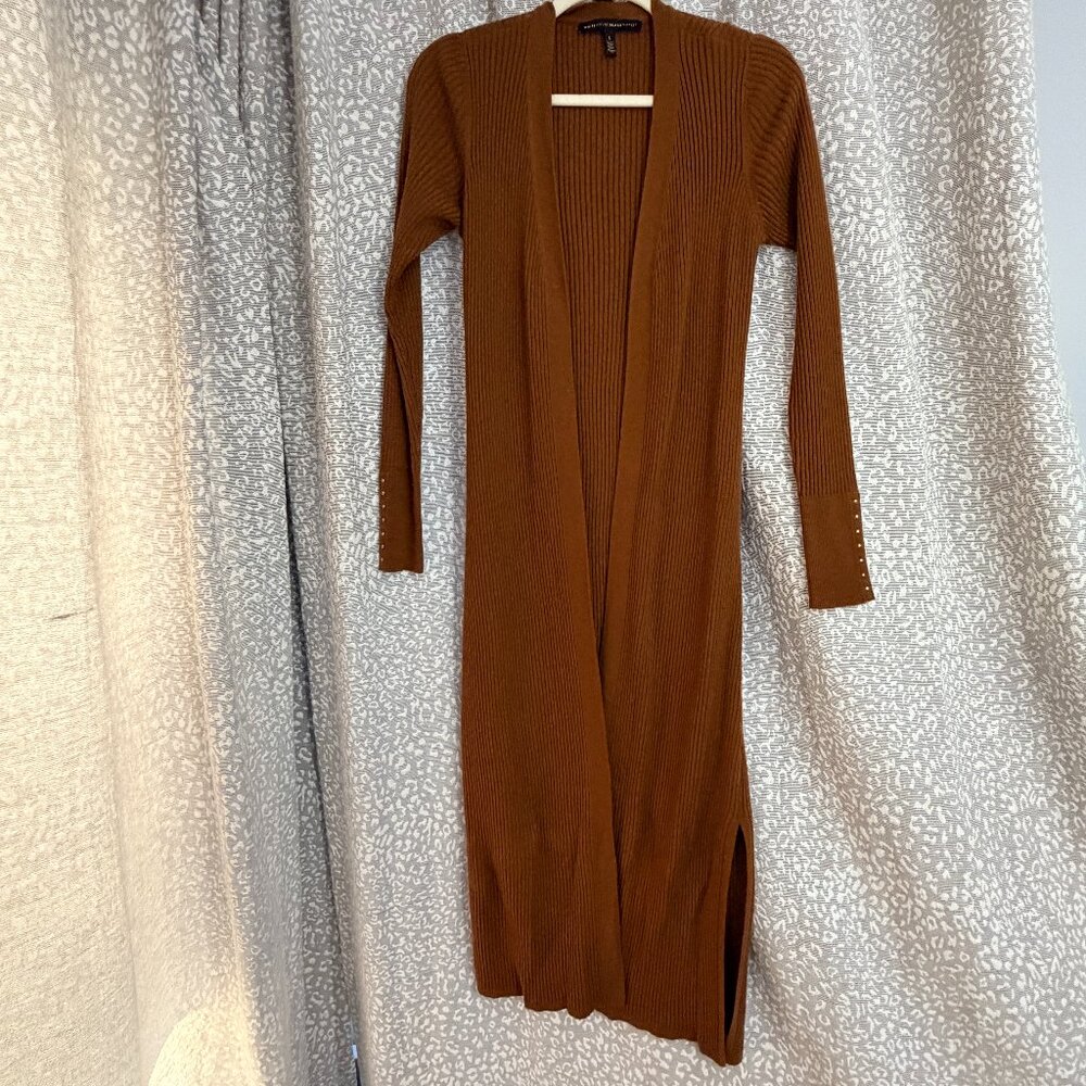 WHBM Wool Blend Ribbed Open Cardigan Duster